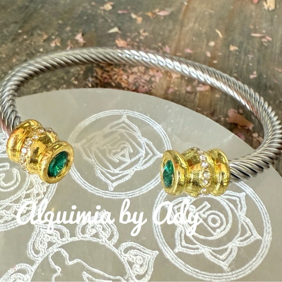 Alquimia Jewelry - Emerald green silver statement cable cuff bracelet